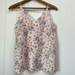 LOFT Pink Floral Eyelet Embroidered Bar Back Strappy Sleeveless V-neck Blouse S